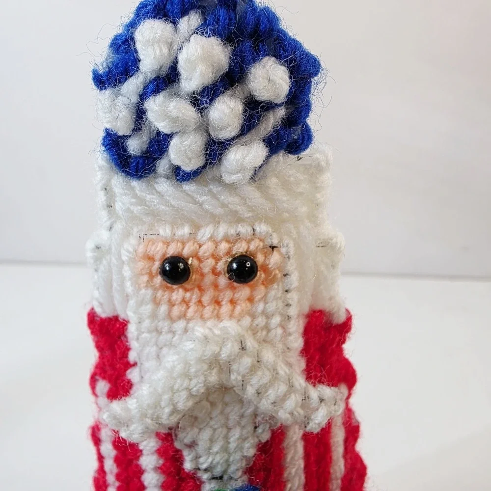 Vtg Handmade Santa Claus Plastic Canvas Needlepoint Cone Figure 8